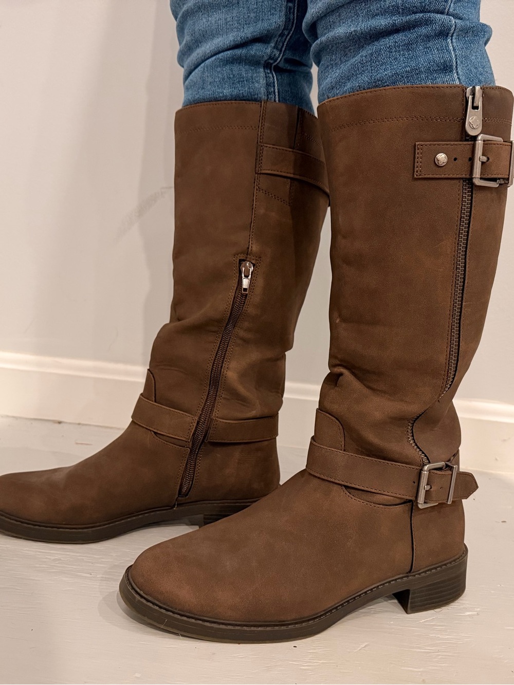 Kelly & Katie Brown Mid-Calf Buckle Leather Riding Boots